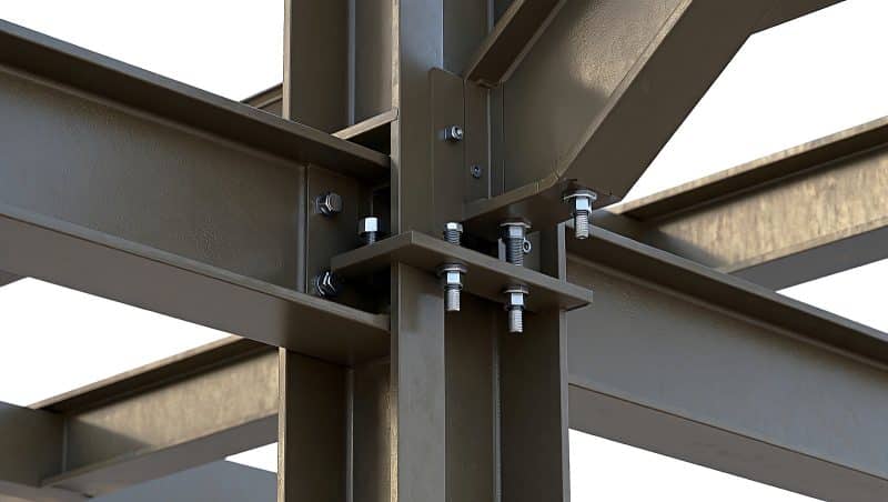 Bolted steel beam-to-column connection on a structural frame